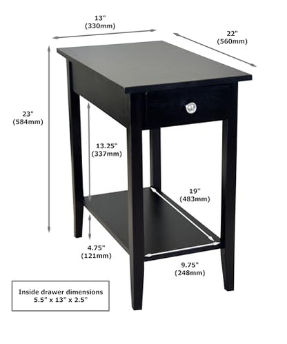 2-Tier Solid Acacia Recliner Table w/Drawer (Black) - color: Black