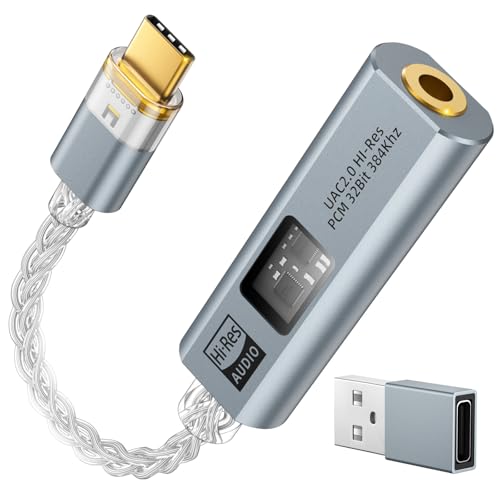 MoKo USB C to 3.5mm Jack Audio Adapter, Dual DAC Chip CX31993 & MAX97220 | Built-in HiFi Amplifier, 32bit/384KHz Hi-Res Certified, Supports In-line Controls, For Android iPhone PC Mac Switch PS5, Grey - color: Grey