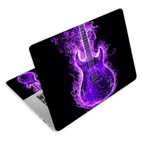 Universal Laptop Skin Decal, 3-Piece Vinyl Protector for 12 13 14 15.6" Notebook, Waterproof Anti-Scratch, Easy Trim & Bubble-Free Finish, Purple Flame Guitar - color: Purple Flame Guitar