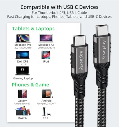 USB 4 Cable 6.6ft, USB-C to USB-C 240W Fast Charging 40Gbps Data Transfer 8K/4K@60Hz Video Output Cable for Thunderbolt 3/4 for MacBook iPhone15/16 Samsung Galaxy USB C Phone Tablet Laptop - color: Grey