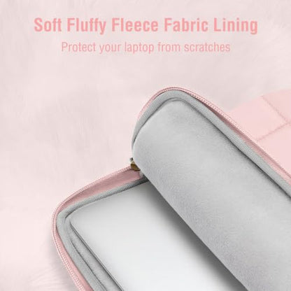 MOSISO Laptop Bag 16 inch, 15-15.6 inch Puffy Laptop Sleeve Compatible with MacBook Pro 16/Air 15,HP Acer Dell Lenovo Notebook, Messenger Briefcase Quilted Bag with Trolley Sleeve&Flower Pendant, Pink - color: Pink