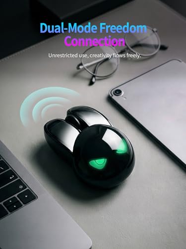 Wireless Gaming Mouse, RGB Light Eyes, Evil Bunny Design, 2.4G/BT | 2.4G Wireless & Bluetooth 5.0 Dual Mode, Silent Click 3 Button 1200 DPI, Rechargeable Cute Mouse for Laptop PC Mac, Black