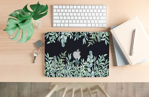 Case for MacBook Air 13-inch Laptop M5 M4 M3 M2 A3449 A3240 A3113 A2681 2026-2022 Release with Touch ID, 3D Effect Matte Black See Through Hard Cover&Keyboard Cover, Green Plants - color: Green Black