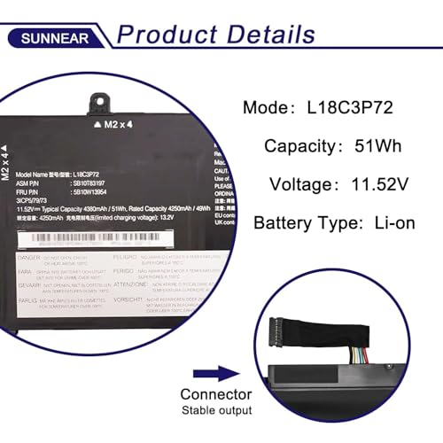 L18C3P71 L18C3P72 SB10T83122 5B10W13877 Battery Replacement for Lenovo ThinkPad T490 T495 T14 P14S P43S Series 02DL007 L18L3P73 SB10K97645 02DL010 SB10K97648 02DL008 - size: 12.17*5.75*1.26 inches L18C3P71