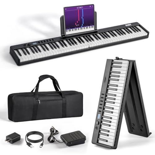 AiJoy 88-Key Portable Piano Keyboard with Semi-Weighted Keys Folding Piano | Built-in Speakers/MIDI, Long Battery Life Electric Keyboard Piano for Beginners - color: Black