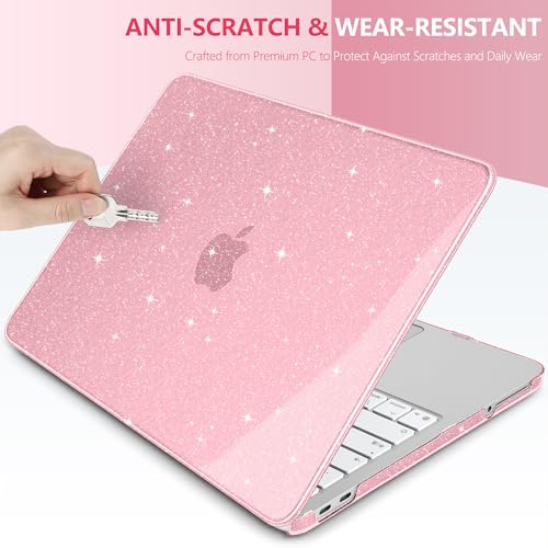 DONGKE Glitter Case for MacBook Neo 13 Inch 2026 (Model A3404 | A18 Pro Chip) | Clear Sparkly Hard Shell Cover with Screen Protector & Keyboard Cover & 2 USB-C Adapters - Bling Pink - color: Bling Pink