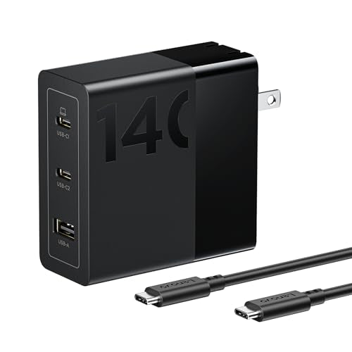 Lenovo 140W USB C Charger, GaN Power Adapter with 3-Port Fast Charging, PD 3.1 Compatible, Black, for ThinkPad, MacBook, iPhone, Samsung Galaxy, with 240W Cable - size: 3 Port - 140 W