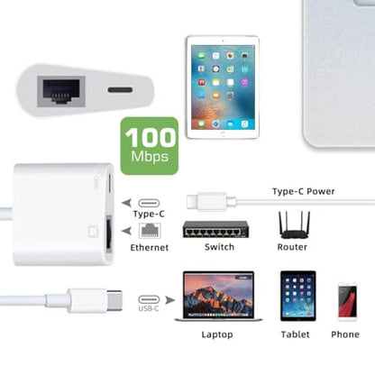 chenyang 2 in 1 USB C to RJ45 100Mbps Networking Adapter with PD 24W Charge for Laptop Tablet Phone - style: RJ45 2-in-1
