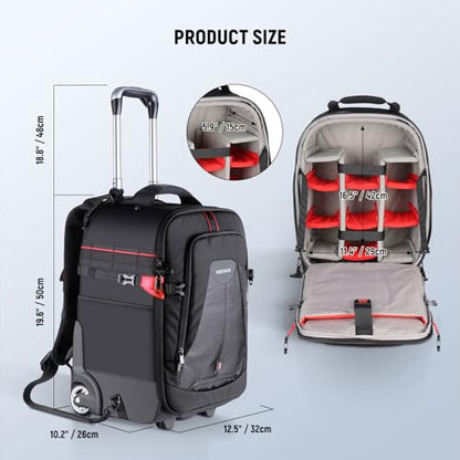 Neewer 2-in-1 Rolling Camera Backpack Trolley Case - Anti-shock Detachable Padded Compartment, Hidden Pull Bar, Durable, Waterproof for Camera,Tripod,Flash Light,Lens,Laptop for Air Travelling(Black) - style: Nw-da410t