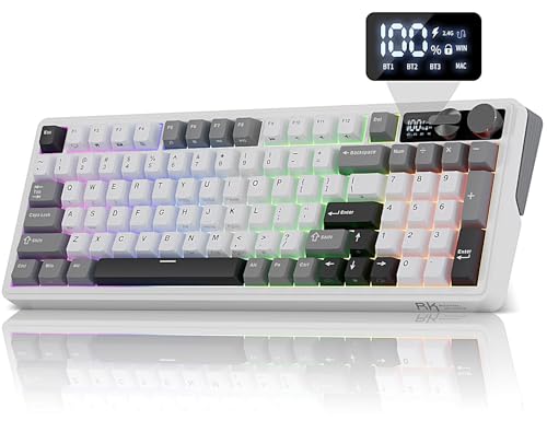 RK ROYAL KLUDGE M100 Wireless Mechanical Keyboard w/Screen & Dual Knobs, Tri-Mode Gasket Mount Gaming Keyboard with Number Pad, Hot Swappable Cream Switch, White - color: White