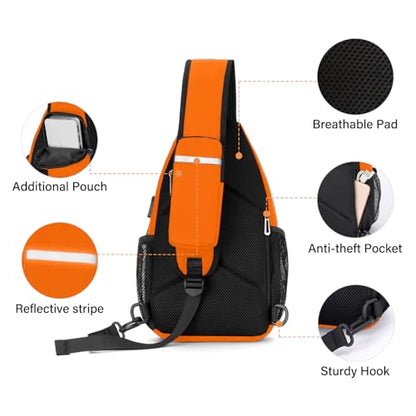 MOSISO Sling Backpack Bag, Crossbody Shoulder Bag Travel Hiking Daypack Chest Bag with Front Square Pocket&USB Charging Port - color: Orange