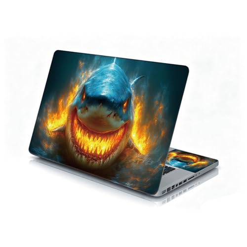 Universal Laptop Skin Sticker Decal, 12"-15.6" Aesthetic Vinyl Wrap, Shark Fire Water Attack Waterproof Notebook Cover Art Protector for MacBook HP Dell Lenovo, Fits 13" 14" 15" 15.6" - color: Shark Fire Water Attack