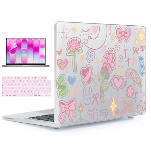 for MacBook Neo Case 13 inch 2026 A18 Pro (A3404), Anti-Scratch Protective Pattern Hard Shell Case, Trendy Laptop Cover with Keyboard Cover+Screen Film+Trackpad Film,Pastel Doodles ﻿ - color: Pastel Doodles