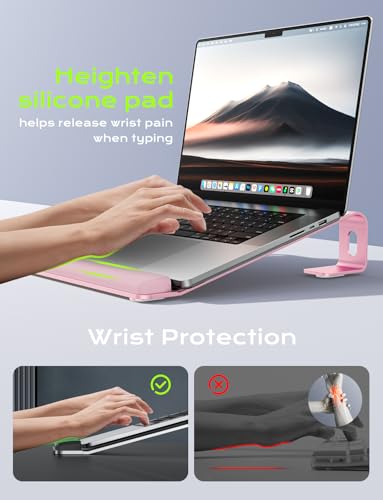 JCZT Aluminum Laptop Stand, Notebook Stand with Wrist Rest, Ergonomic Detachable Laptop Mount, Computer Stand Compatible with 10-17'' All Laptops Such as MacBook Air Pro/HP/Dell/Lenovo, Pink - color: Pink