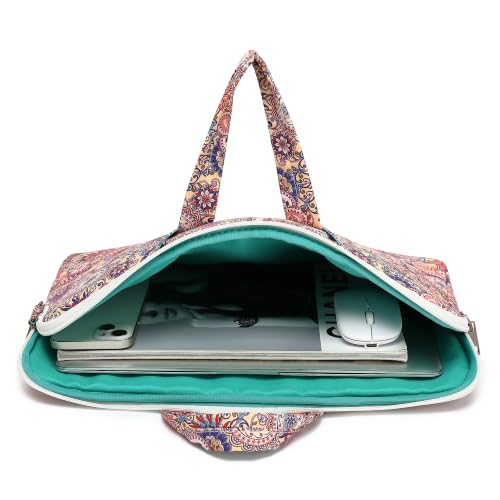 Laptop Bag, Messenger Shoulder Bag with Adjustable Strap Purple Paisley Floral - color: Black With White and Blue Floral Pattern