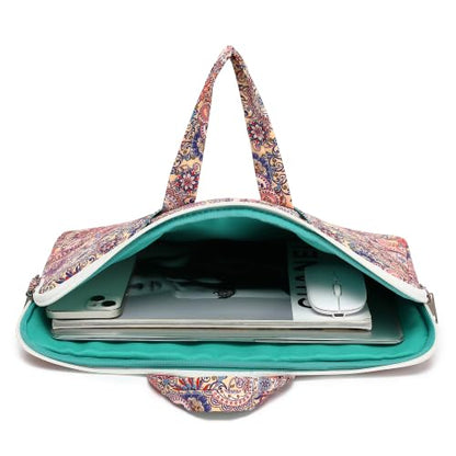 Laptop Bag, Messenger Shoulder Bag with Adjustable Strap Purple Paisley Floral - color: Black With White and Blue Floral Pattern