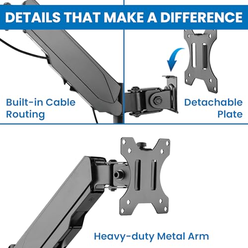 Mount-It Monitor Wall Mount, Gas Spring Arm, Full Motion, 17-32 Inch | Computer Monitor Arm with Cable Management, 11 in Height Range, Tilt Swivel, VESA 75x75 100x100, 17.6 Lbs, Alloy Steel, Black