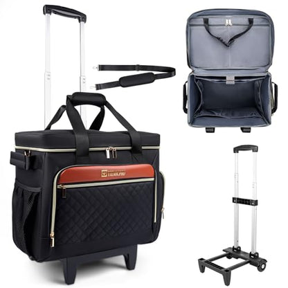Rolling Teacher Bag with Detachable Cart - 1680D Waterproof Oxford Rolling Cart for Teachers, Large Capacity Tote with Wheels Fits 15.6" Laptop & Tablet(BLACK) - color: Black