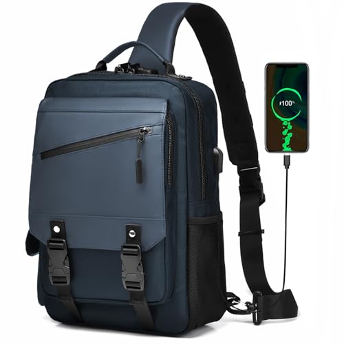 Crossbody Messenger Bag for Men: 13L Multi-pocket Satchel Sling Bags - color: Dark Blue