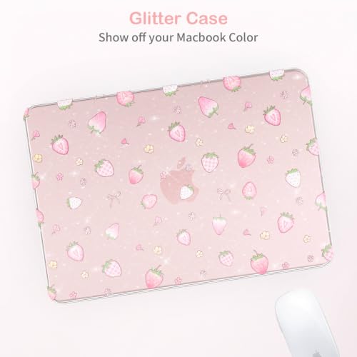 Feams for MacBook Neo 13 Inch Case 2026 A3404, Sparkly Glitter Protective Case Hard Shell Transparent Cover for MacBook Neo 13 Inch 2026 (A18 Pro Chip) with Keyboard Cover, Strawberry - color: Strawberry