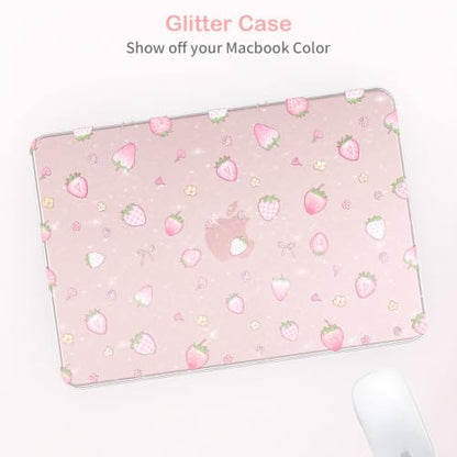 Feams for MacBook Neo 13 Inch Case 2026 A3404, Sparkly Glitter Protective Case Hard Shell Transparent Cover for MacBook Neo 13 Inch 2026 (A18 Pro Chip) with Keyboard Cover, Strawberry - color: Strawberry