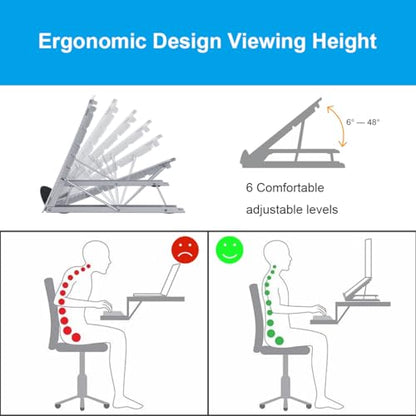 Ergonomic Laptop Tablet Stand Metal Mesh Ventilated Desktop Adjustable Computer Holder Riser Compatible with Apple MacBook Air Pro Dell XPS HP Samsung Lenovo More Laptops up to 16" (Black) - color: Black
