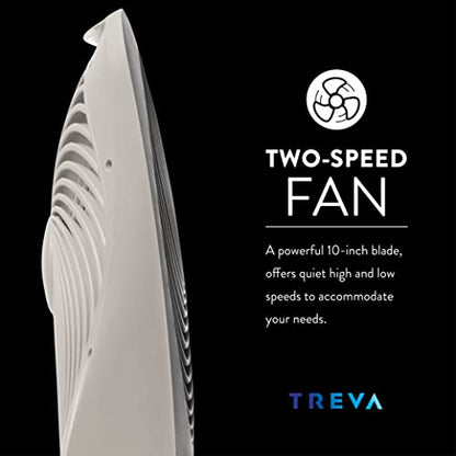 Treva 10-Inch Portable Desk Battery Fan, Powered by Battery and/or AC Adapter - Air Circulating with 2 Cooling Speeds, With Built In USB Charging Port