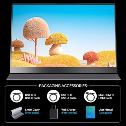 Yxk Portable Monitor 15.6 Inch 4K 60Hz 100% sRGB Ultra-Slim Travel Monitor with Dual Speakers USB-C HDMI Second Screen for Laptop PC Mac Phone Xbox PS4/5 Switch, VESA Kickstand with Cover Stand - size: 15.6"