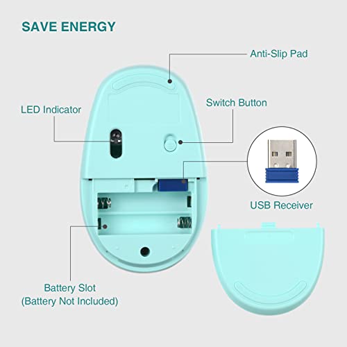 Rii Wireless Mouse RM700 2.4G Silent Mouse with USB Nano Receiver for Laptop,PC,Mac,Chromebook,Windows (Light Cyan) - color: Light cyan