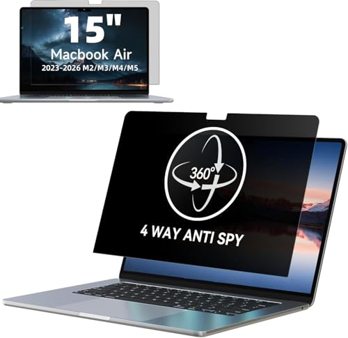 IPROKKO 360° Privacy Screen (Matte) for MacBook Air 15 inch (2026 2025 2024 2023,M5,M4,M3,M2), 4-Way Anti Glare Spy Blue Light Filter 15.3" Mac Laptop Screen Protector Shield [Bubble Free Easy Install] - size: Mac-15.3"