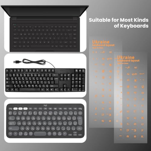 2PCS Ukrainian Keyboard Letter Stickers: 3D Ukraine Keyboard Letters Replacement Sticker, Borderless Characters Alphabet for Laptop Computer PC Desktop, Peel-Off Film, Leave Letters, Orange - size: Ukrainian-Orange