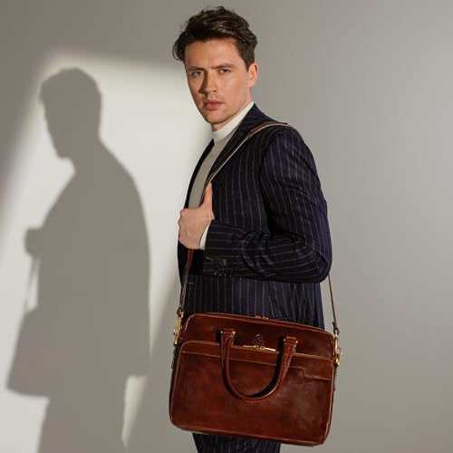 Time Resistance Leather Briefcase - Italian Handmade Leather Laptop Bag - Briefcase for Men and Women - Computer Bag - color: Brown