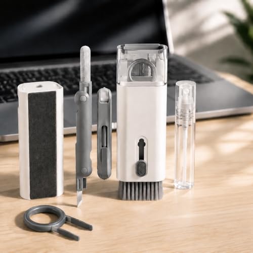 Electronic Screen 7 in 1 Cleaner Kit Laptop Keyboard Cleaning Tool for ipad/iwatch/Computer/Phone/MacBook with 5ml Touchscreen Cleaners Mist (Grey)
