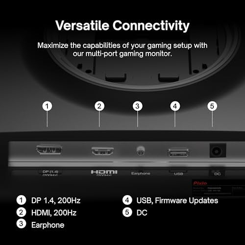 Pixio PX248 Wave 24 inch 200Hz Refresh Rate FHD 1080p Resolution Fast IPS Panel 1ms GTG Response Time Built-in Speakers Gaming Monitor with Adaptive Sync - color: Black