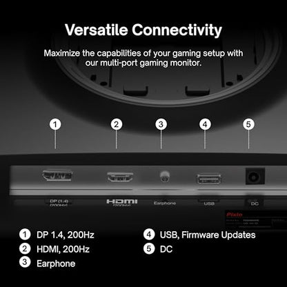Pixio PX248 Wave 24 inch 200Hz Refresh Rate FHD 1080p Resolution Fast IPS Panel 1ms GTG Response Time Built-in Speakers Gaming Monitor with Adaptive Sync - color: Black