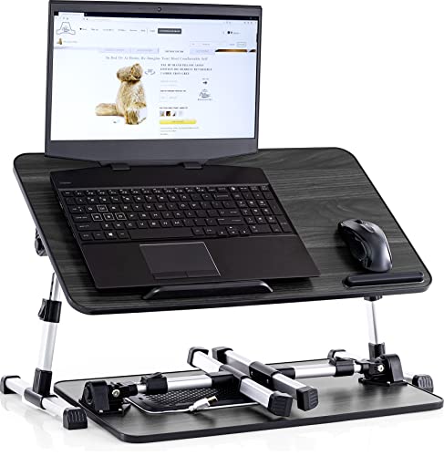 Husband Pillow - Lap Desk Grey Large Wood Top - Fits Up to 17" Laptop - with Dual Cushion, Wrist Rest & Built-in Mouse Pad, Portable Laptop Stand for Bed, Multifunctional Slot for Tablet, Pen & Phone - color: Dark Grey, size: Large
