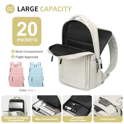 Waterproof Laptop Backpack for Men & Women, Flight Approved Anti-Theft Daypack with 15.6-inch Laptop Sleeve (Beige) - color: Beige