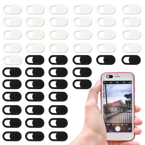 JJUNW 50 Pcs Webcam Cover Slide, 0.023 Inch Ultra-Thin Universal Laptop Camera Cover Slide Webcam Cover for Laptop, Computer(White+Black) - color: White+Black