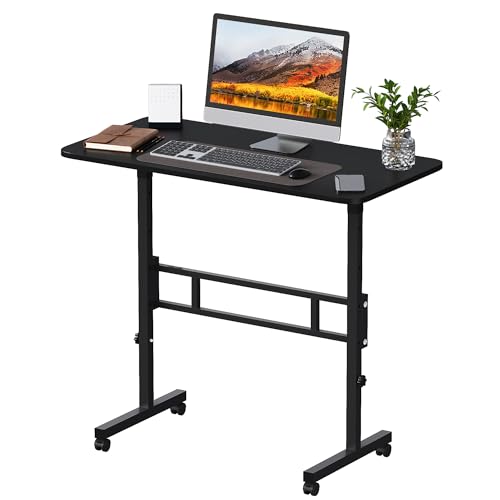 Panana Small Standing Desk Adjustable Height, Mobile Rolling Stand Up Desk with Wheels, 32 Inch Portable Rolling Desks Computer Office Workstations Walking Pad (Black) - color: Black