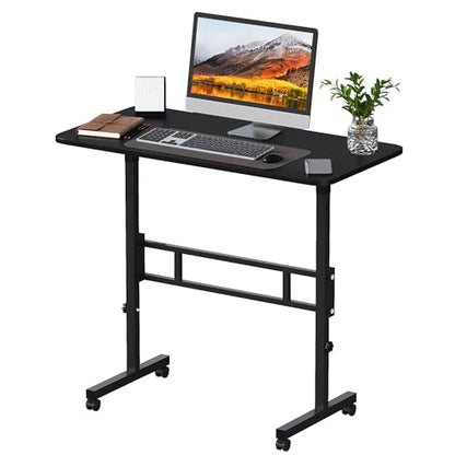 Panana Small Standing Desk Adjustable Height, Mobile Rolling Stand Up Desk with Wheels, 32 Inch Portable Rolling Desks Computer Office Workstations Walking Pad (Black) - color: Black