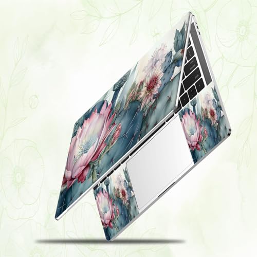 Laptop Skin Sticker Decal, Universal Reusable Vinyl Laptop Cover for 12" 13" 13.3" 14" 15" 15.4" 15.6" Notebook PC, Reusable Waterproof Scratch-Resistant with 2 Wrist Pads,Art Cactus Flower - color: Art Cactus Flower