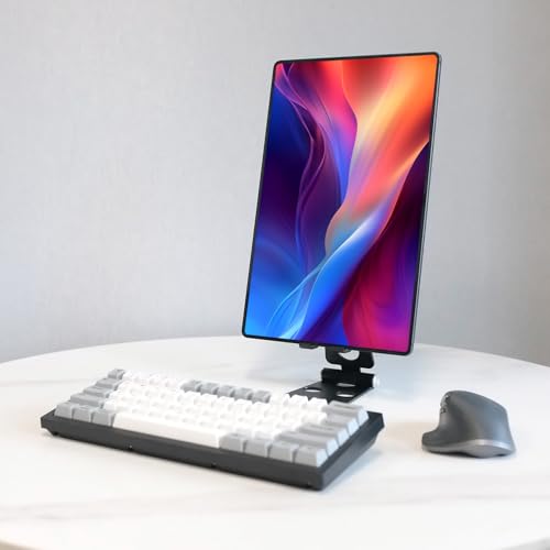 Kado Aluminum Alloy Tablet Stand for Portable Monitor, Foldable iPad Stand | Black Adjustable Holder Computer Office Desk Accessories for Kindle, Switch, iPad Pro/Air/Mini, iPhone Pro/Max/Plus