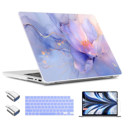 TWOLSKOO Compatible with M4 MacBook Pro 16 inch Case A3403 A3186 M3 A2991 M2 A2780 M1 A2485 Pro Max Chip, Plastic Hard Shell & Keyboard Cover & Type C Adapter & Screen Protector, Blue Marble - color: Blue Marble