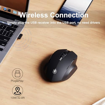 Uineer Wireless Mouse, 2.4GHz Rechargeable Computer Mouse, Battery Display | Stable 2.4GHz USB-A connection, rechargeable battery display and 4 adjustable DPI levels. - color: Matte Black