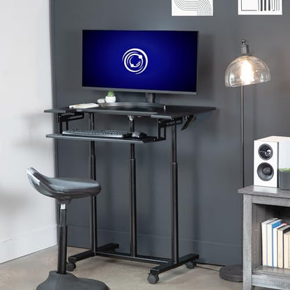 VIVO Mobile Height Adjustable Table, Stand Up Desk Cart with Sliding Keyboard Tray, Computer Workstation, Rolling Presentation Cart, Black, CART-V06A | Height Adjustable, Stand Up Desk, Sliding Keyboard Tray, Computer Workstation, Rolling Presentation Car