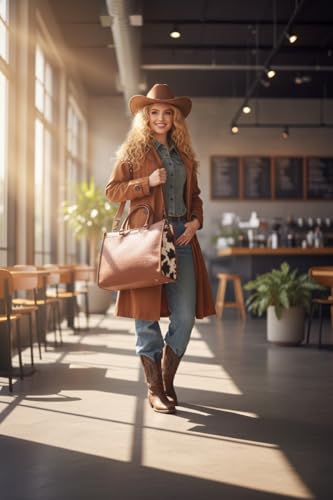 Wrangler Laptop Tote Bag for Women Western Style Work Crossbody Bag - color: Cow-brown