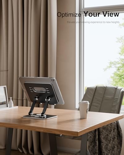 Orlian Tablet Stand Holder with Thickened 360°Rotating Base Dual Rod Adjustable 5.8-12.9”Aluminum Stand - color: Black