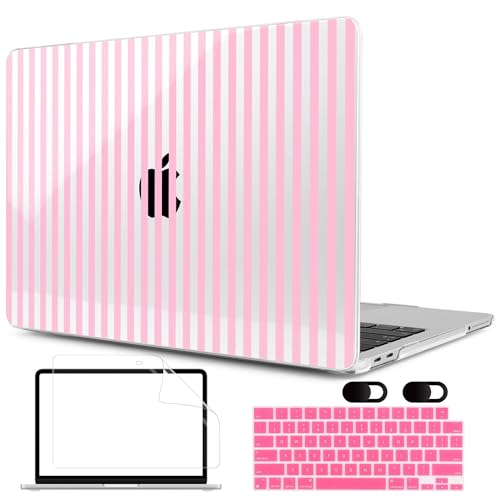 MEEgoodo Printed Case for New MacBook Neo 13 inch 2026 Release(Fit Model A3404), Laptop Hard Shell Cases with Keyboard Skin & Screen Protector & Webcam Covers, Pink Stripes - color: Pink Stripes