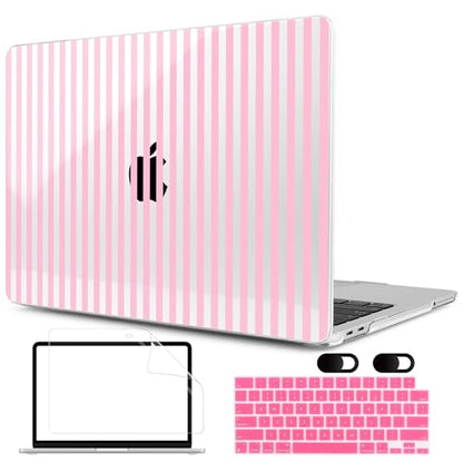 MEEgoodo Printed Case for New MacBook Neo 13 inch 2026 Release(Fit Model A3404), Laptop Hard Shell Cases with Keyboard Skin & Screen Protector & Webcam Covers, Pink Stripes - color: Pink Stripes