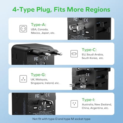 MOMAX Universal Travel Adapter 7-in-1, All-in-one European Travel Plug Adapter with 3 USB-C PD & 2 USB-A QC & 2AC, International Power Adapter Outlet for Travel UK/EU/AUS/JP, Travel Essentials(Black) - color: Black, size: 35W